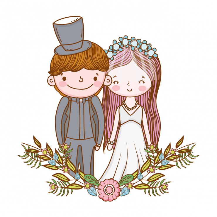 Vetor casal casamento bonito dos desenhos animados