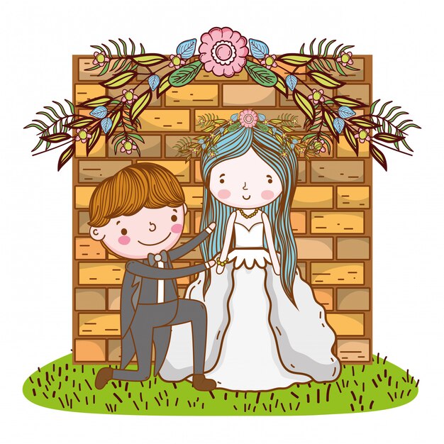 Casal casamento bonito dos desenhos animados