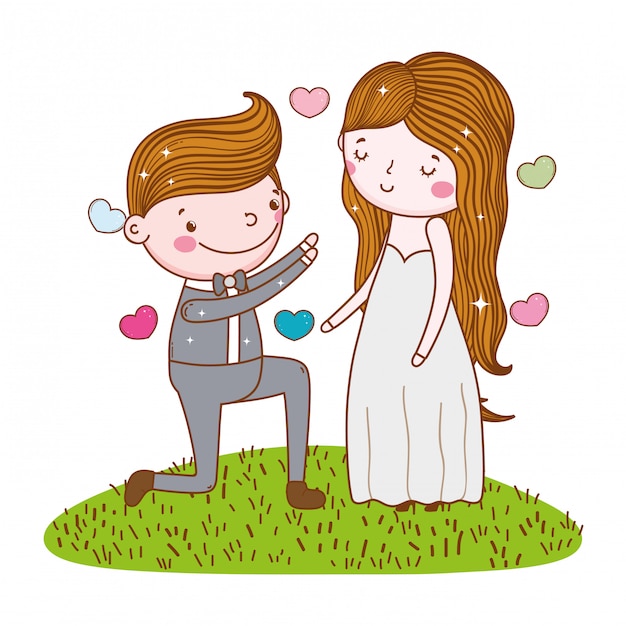 Casal casamento bonito dos desenhos animados