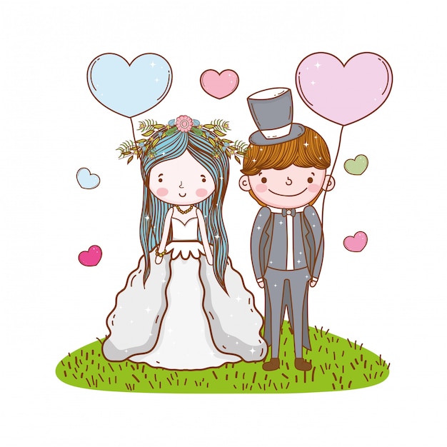 Casal casamento bonito dos desenhos animados