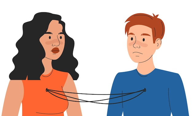 Vetor casal conectado com fio saindo do peito