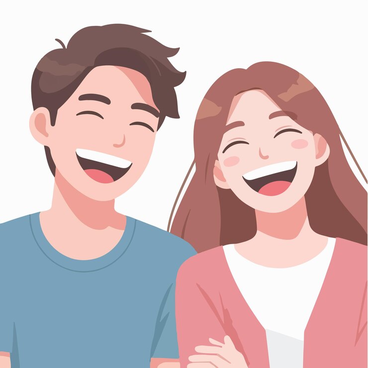 Vetor casal de adolescentes vetoriais rindo felizmente com um estilo de design plano simples