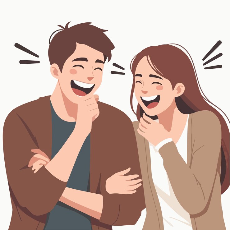 Vetor casal de adolescentes vetoriais rindo felizmente com um estilo de design plano simples