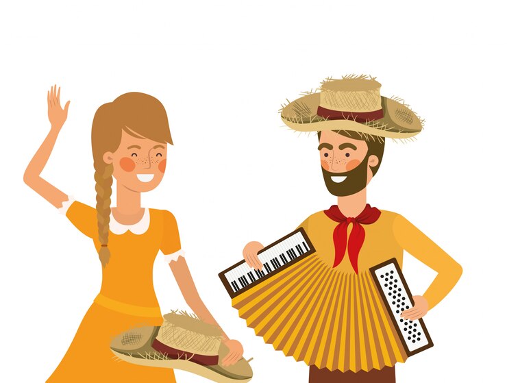 Casal de agricultores com instrumento musical