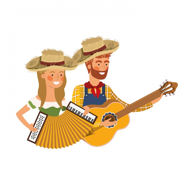 Casal de agricultores com instrumentos musicais