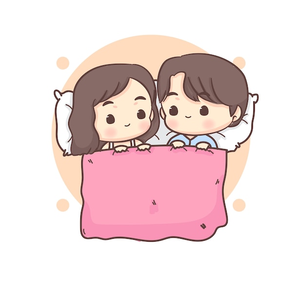 Casal de amantes fofos dormindo juntos. personagem de desenho animado chibi feliz dia dos namorados.