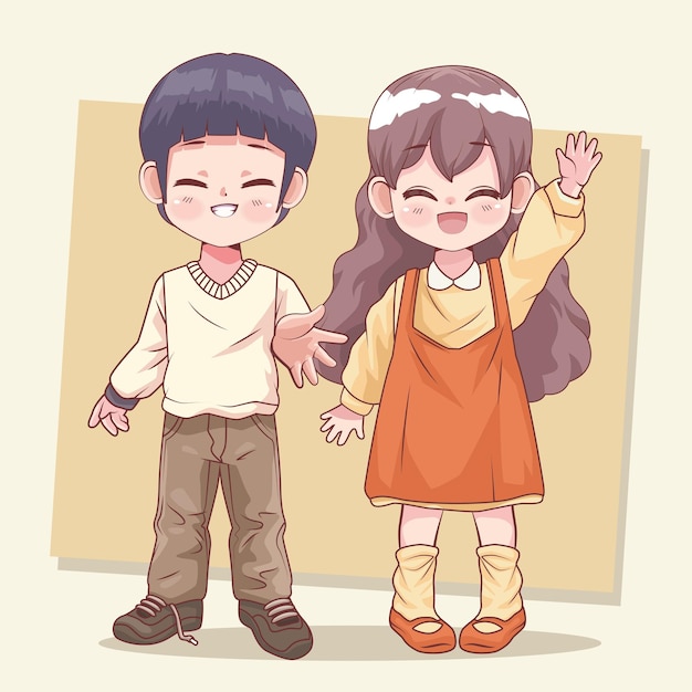 casal de crianças de anime