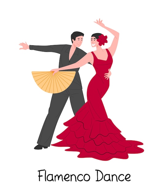 Vetor casal de desenho animado dançando flamenco espanhol