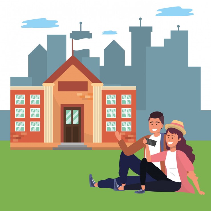 Vetor casal de estudantes milenares no campus
