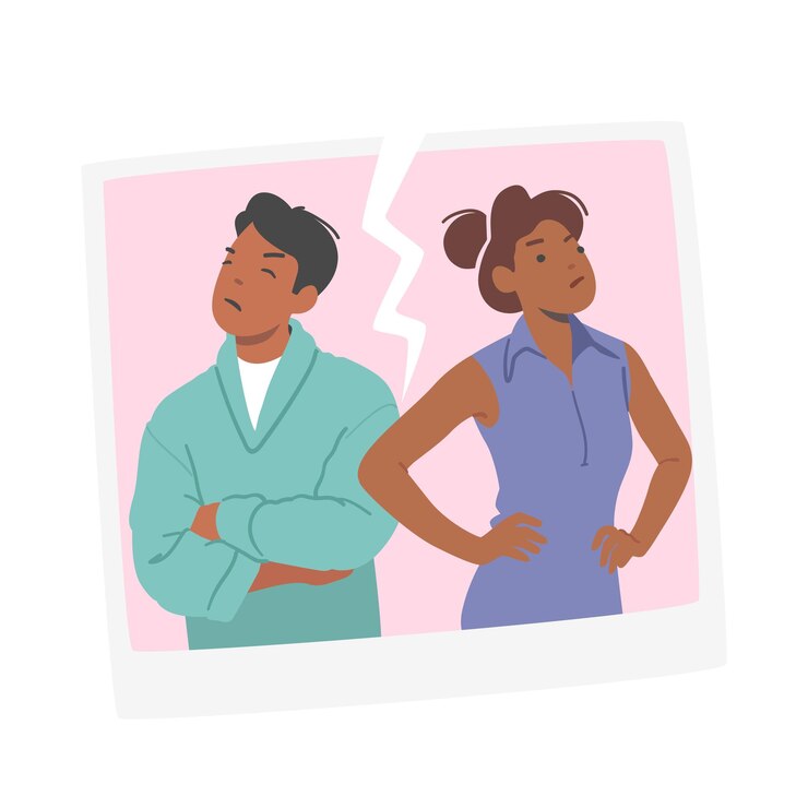 Vetor casal de família em conflito conceito de mal-entendidos turbulência emocional com personagens femininas masculinas ficar de costas