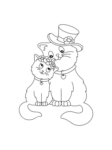 Desenho de casal de gatos para colorir