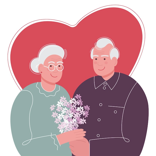 Casal de idosos com um buquê