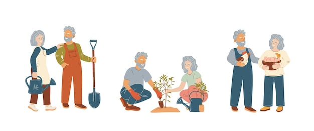 Casal de idosos jardinagem e agricultura sustentáveis