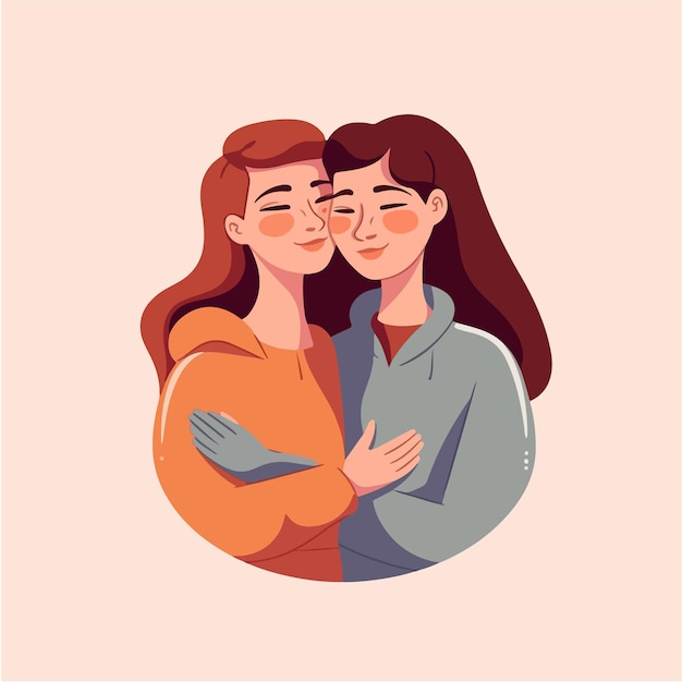 Vetor casal de lésbicas sendo amoroso e feliz duas garotas gays se beijando conceito de comunidade pride