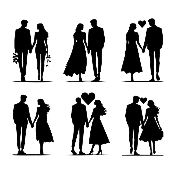 Vetor casal de mãos dadas silhueta vetorial