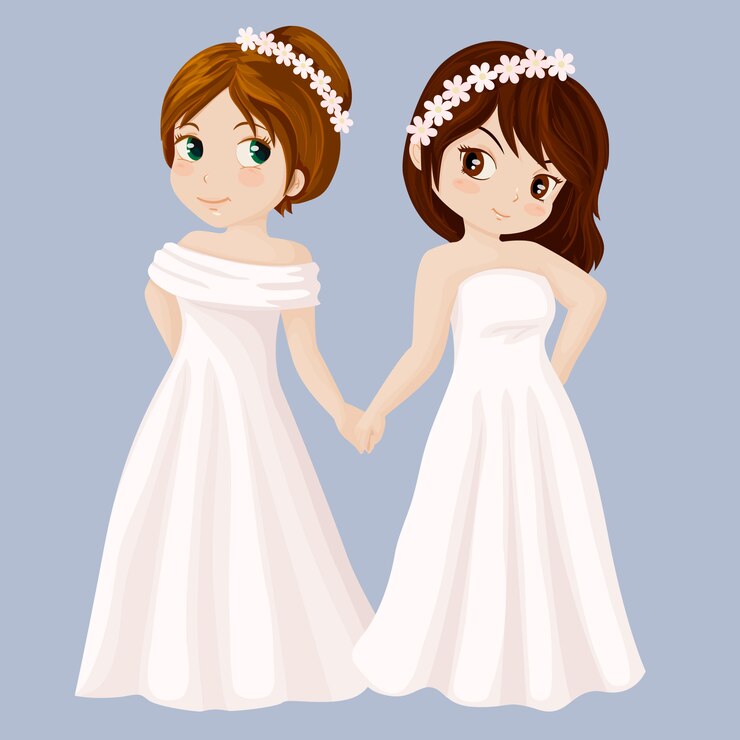 Casal de meninas de casamento