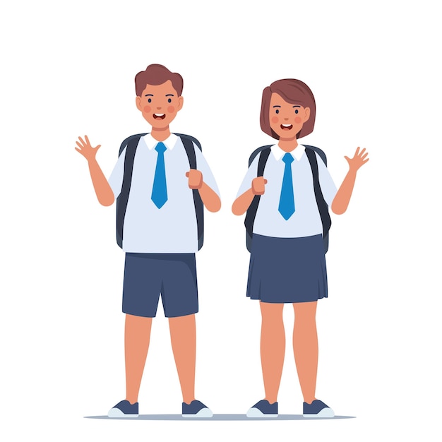 Casal de menino e menina Retrato de crianças felizes com mochilas Duas crianças juntas