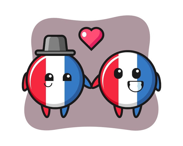 Casal de personagens de desenhos animados da bandeira da frança apaixonado de mãos dadas