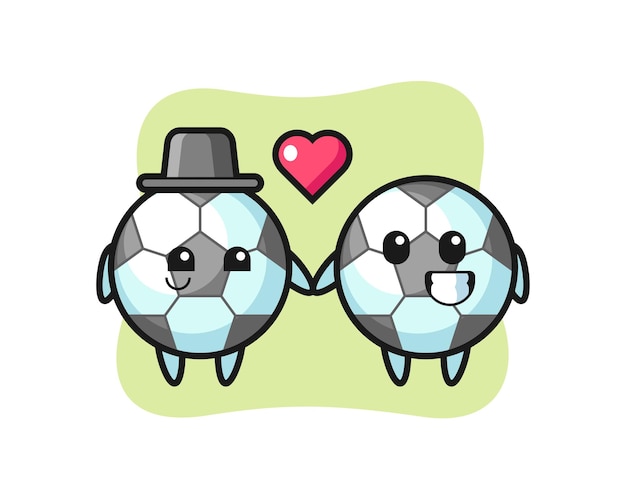 Casal de personagens de desenhos animados de futebol com gesto de paixão, design de estilo fofo para camiseta, adesivo, elemento de logotipo