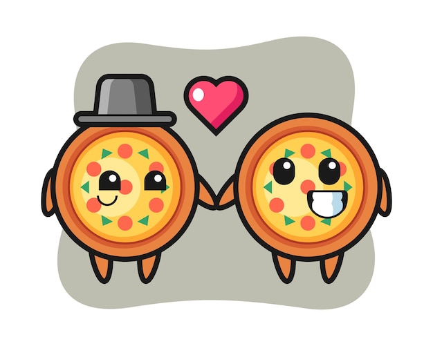 Casal de personagens de desenhos animados de pizza com gesto de paixão