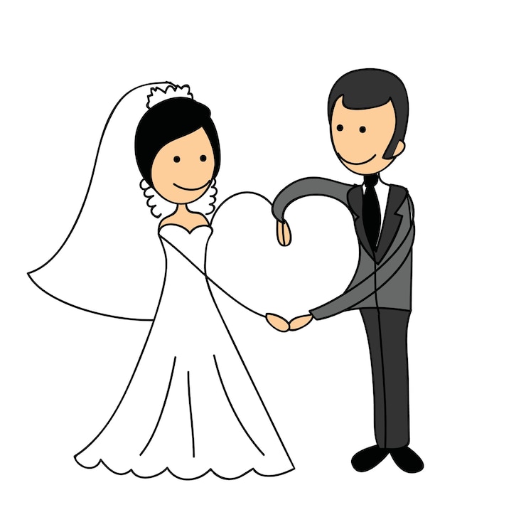 Vetor casal de rabiscos de casamento apaixonado ilustração vetorial para convite e banner de cartão de saudação
