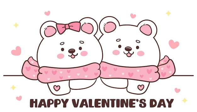 Casal de urso polar abraça animal de São Valentim kawaii desenho animado perfeito para ilustração de aniversário de casamento