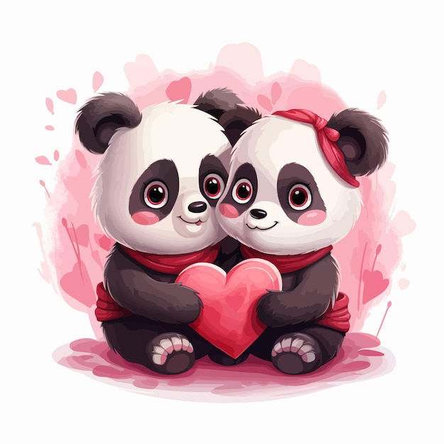 Casal de ursos panda fofo abraçando ilustração vetorial