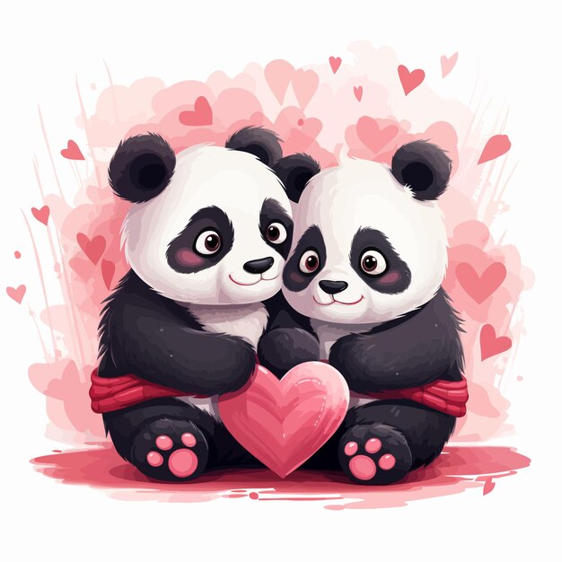 Casal bonito panda apaixonado, Vetor Premium