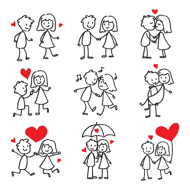 Vetor casal em love stick figure doodle