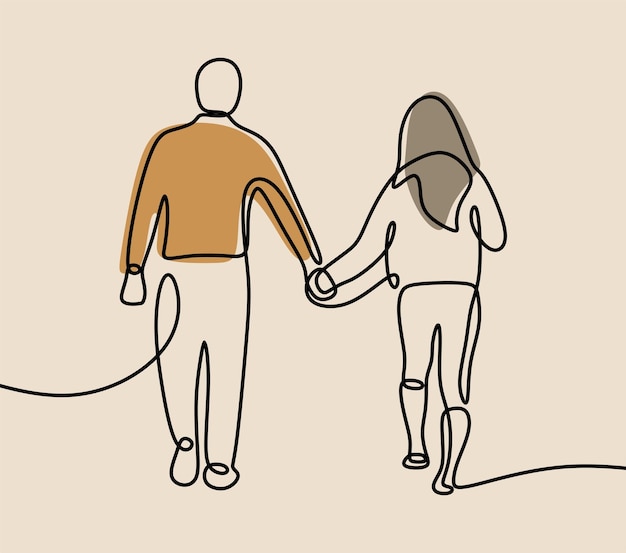 Casal em relacionamento segurando mão data arte em linha única contínua on-line