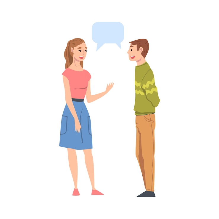 Vetor casal falando com bolhas de fala amigos ou colegas fofocando compartilhando impressões ilustração vetorial de estilo desenho animado