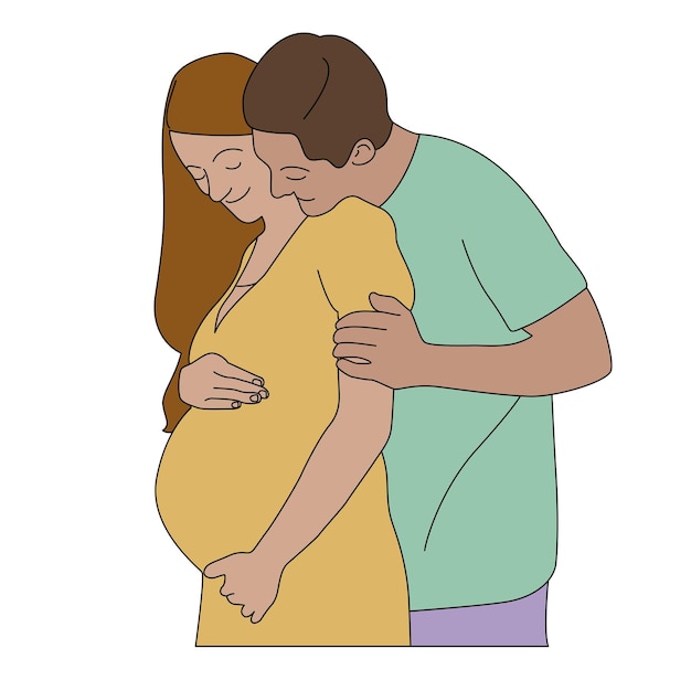 casal feliz com a ilustração da gravidez