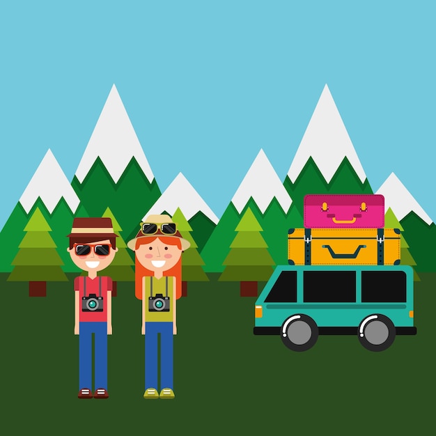 Casal Feliz férias turísticas montanhas de camisolas