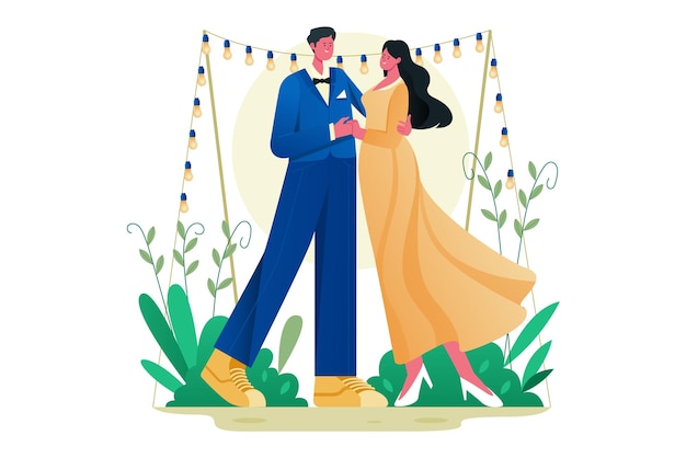 Vetor casal ilustração do caráter do casamento