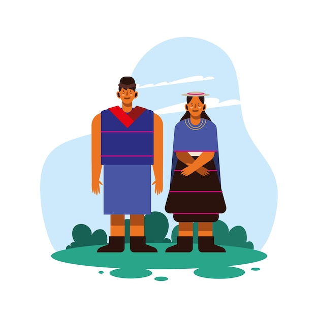 Vetor casal indígena com pano tradicional em fundo branco