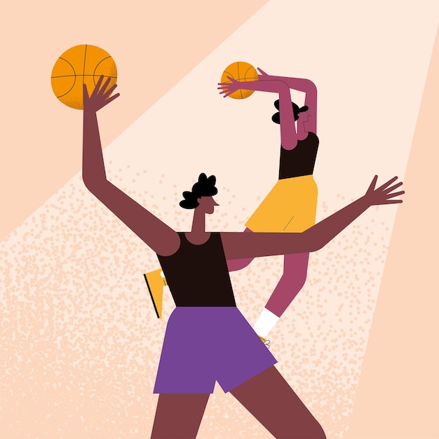 Vetor casal jogando basquete