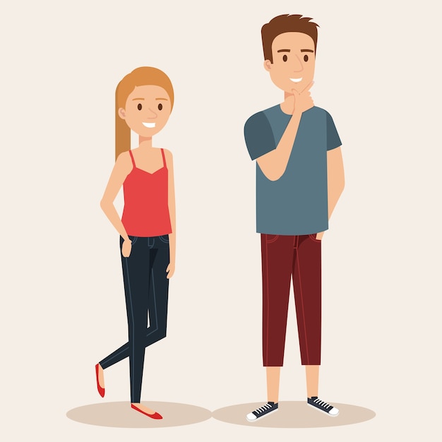 Casal jovem avatares personagens vector design ilustração