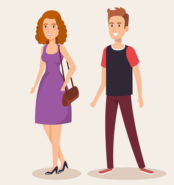 Casal jovem avatares personagens vector design ilustração