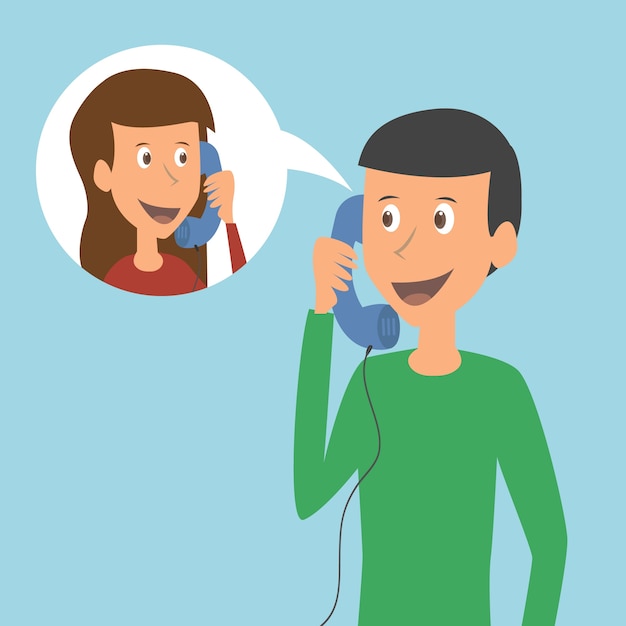 Casal jovem falando ao telefone. ilustração do vetor,