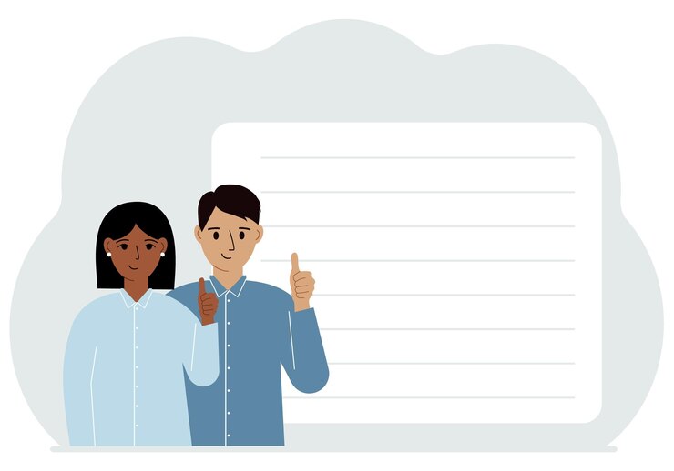 Vetor casal jovem sorridente conceito de bom humor emoções positivas pessoas felizes namorado e namorada mostrando polegares para cima diversão e alegria
