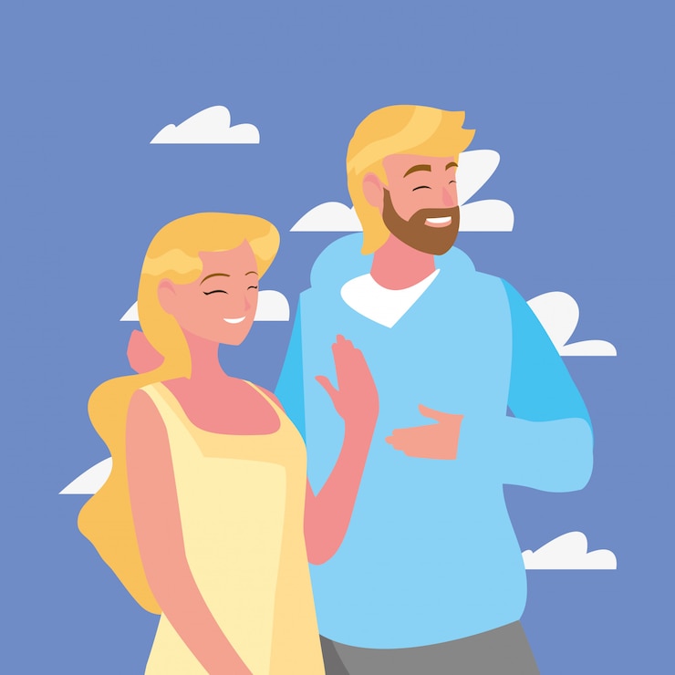 Vetor casal juntos caracteres ao ar livre