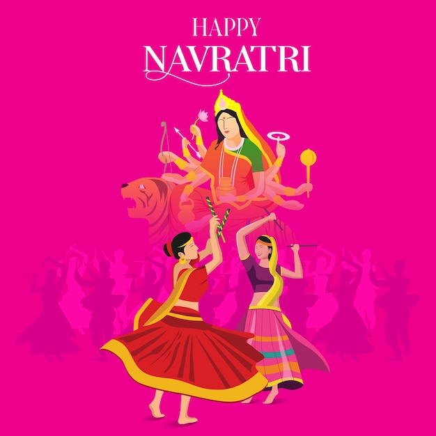 Vetor casal ma ambe navratri interpretando garba