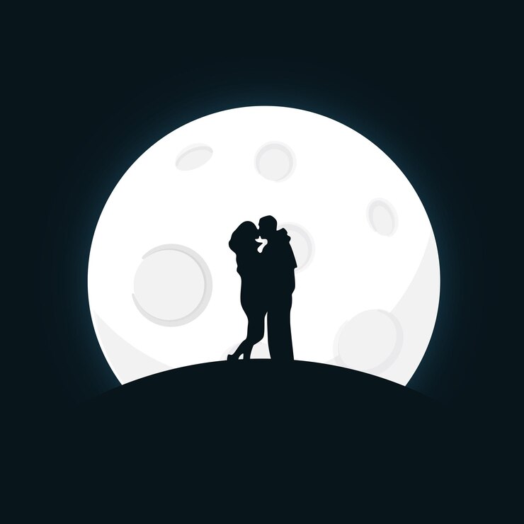 Vetor casal romântico sob a ilustração de silhueta de noite de lua