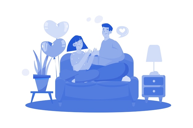 Vetor casal senta, conversa, boa conversa no sofá