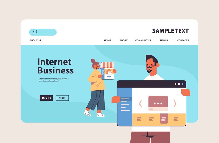 Vetor casal usando aplicativos de compras on-line negócios na internet e-commerce marketing digital conceito cópia espaço