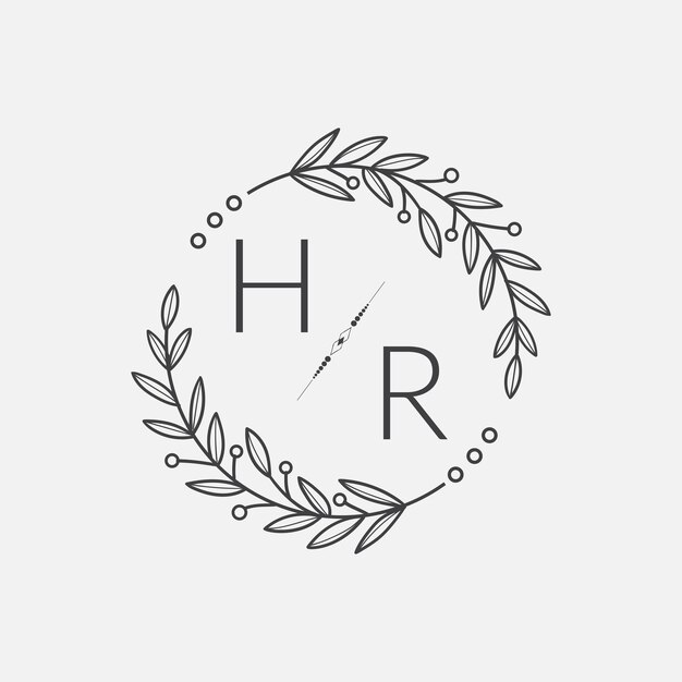 casamento inicial de monograma HR com linha de círculo criativo