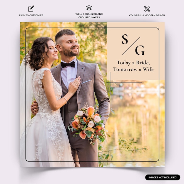 Casamento instagram social media postar modelo de banner da web vetor premium