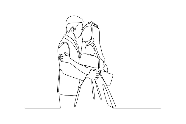 Casamento jovem mão desenhada estilo vetor design ilustrações recém-casados de mãos dadas abraçando casamento conceito minimalista elemento para casamento