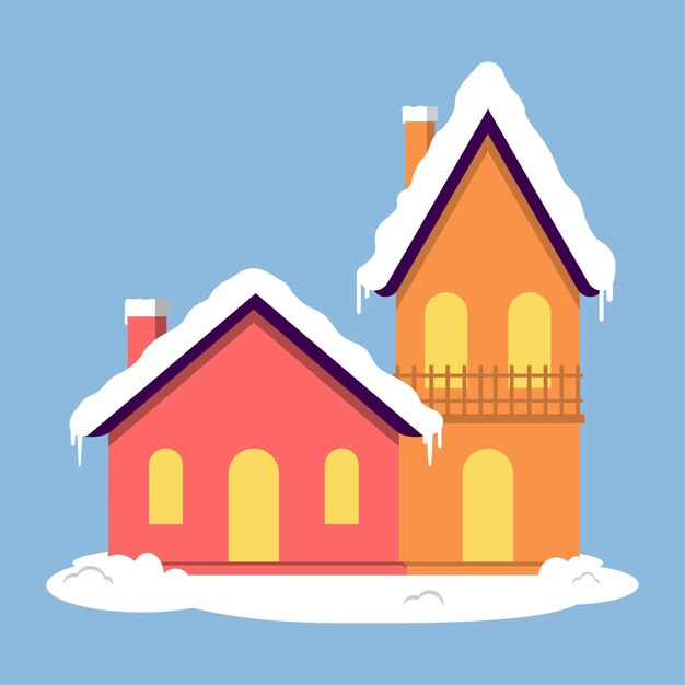 Casas coloridas e luzes quentes na época de Natal no inverno
