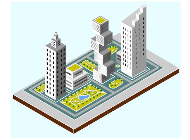 Vetor casas de distrito de isometria da cidade